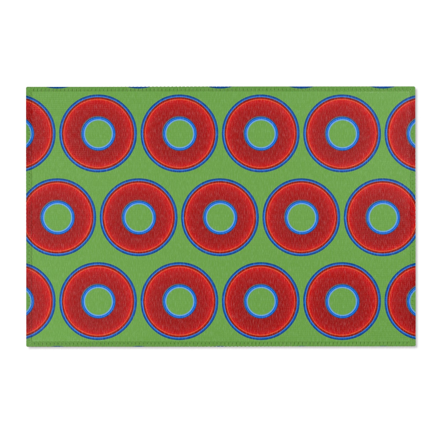 Lumpy Donut Print Rug - choice of 3 sizes - vivid red donut print w/light green background