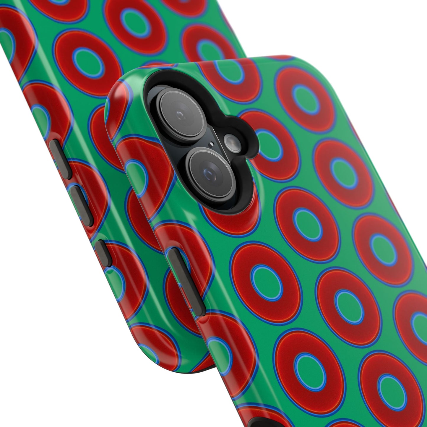 Magnetic Tough Donut Case - red vivid donut print w/jade green background