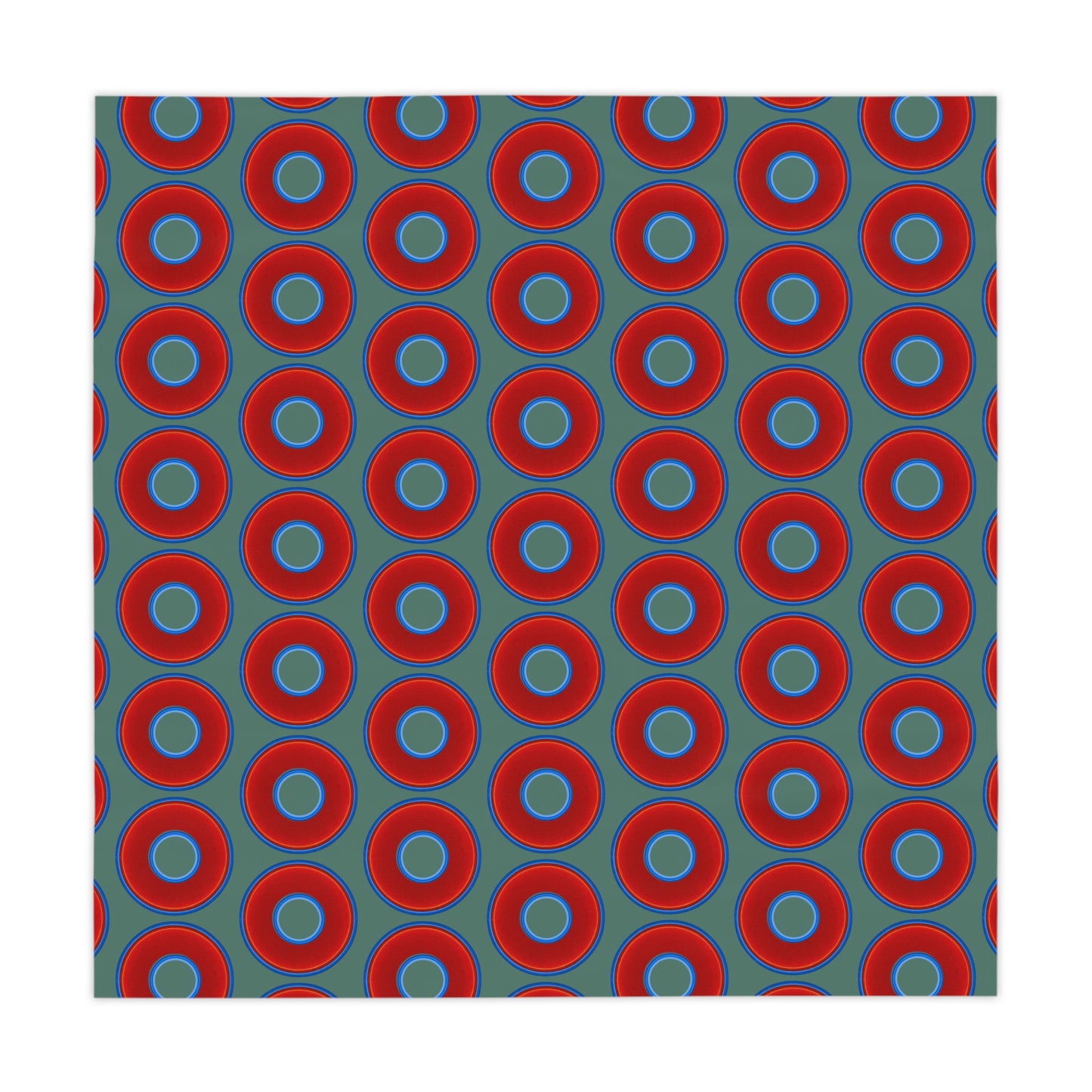 Lumpy Tablecloth - 55.1" x 55.1" - vivid red donuts w/Fenway green background