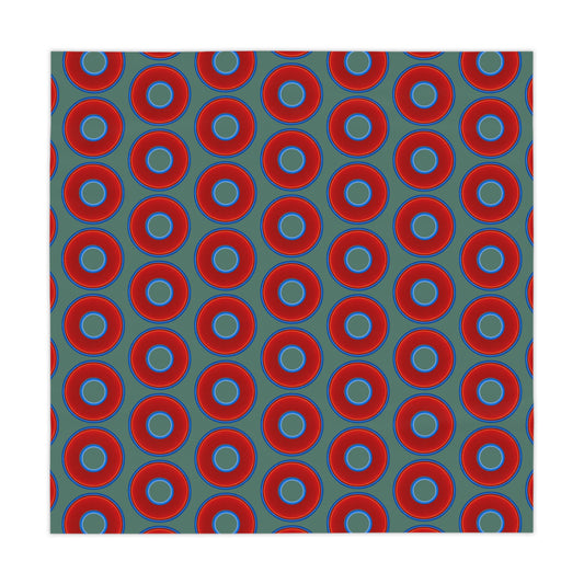 Lumpy Tablecloth - 55.1" x 55.1" - vivid red donuts w/Fenway green background