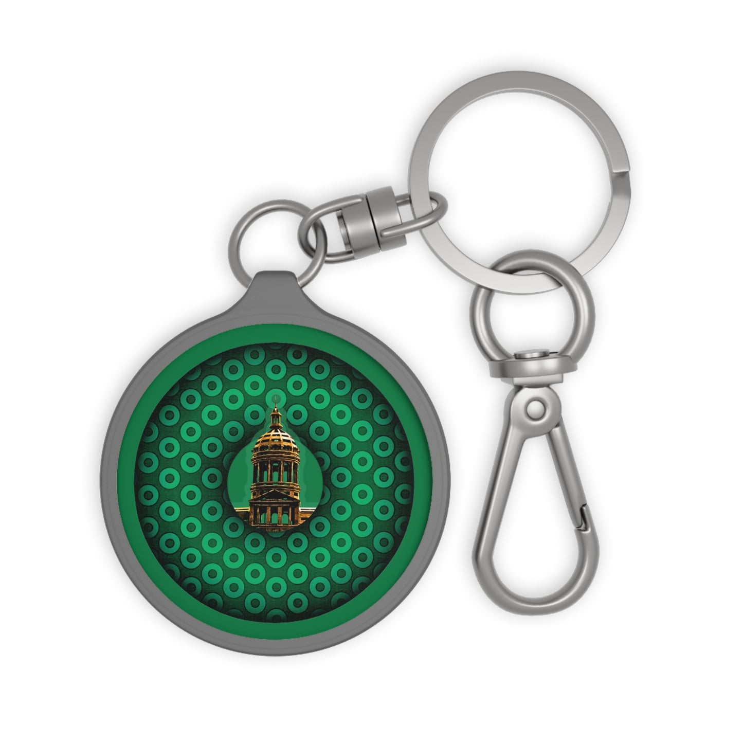 Lumpy Donut Keychain - "Save the Mondegreen City Hall Clock Tower" - series 1.0 - variant 1 - green paradoxical donut