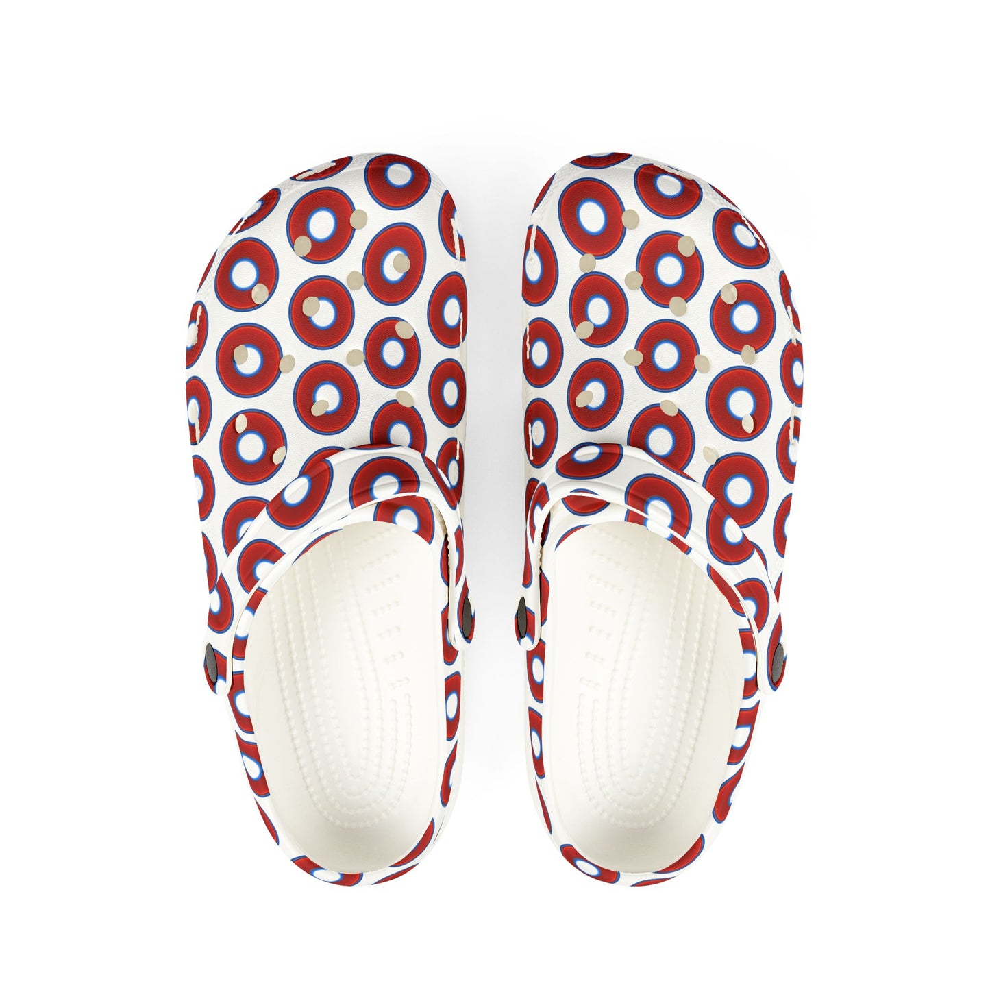 Spatchcocks - donut slip-on shoes - vivid red donuts w/white background [unisex]