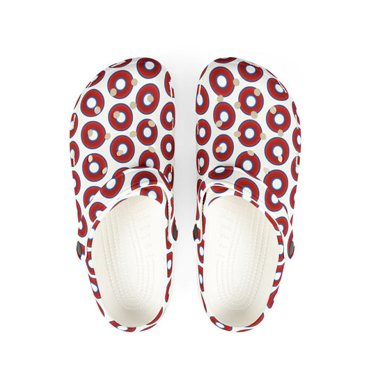 Spatchcocks - donut slip-on shoes - vivid red donuts w/white background [unisex]