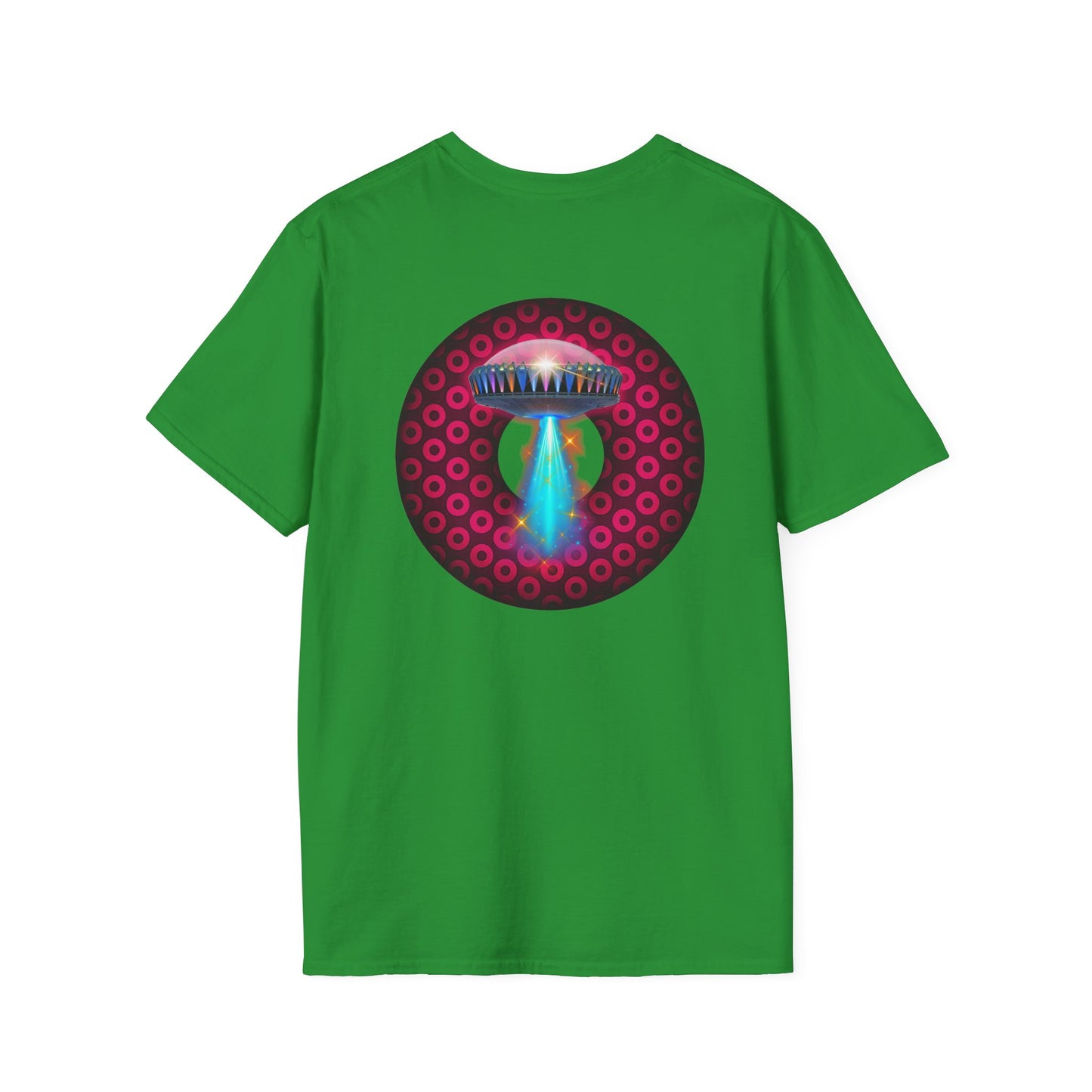 Classic Donut Tee - Unisex Soft-Style - "Donuts now Served on the Mothership" - series 1.0  - variant 2  - red/red paradoxical donut