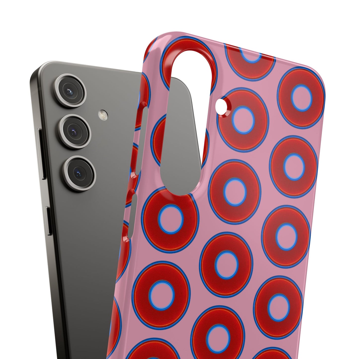 Lumpy Donut Snap Case - red vivid donut print w/pale magenta background