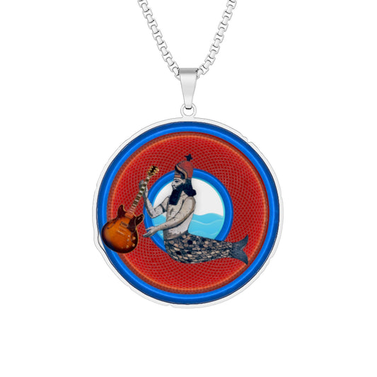 Lump's Heady Donut Necklace - 1" x 1" Stainless Steel Pendant - "Dagon's Doggone Donut Pendant" - red rustic donut - w/donut half-full - variant 2
