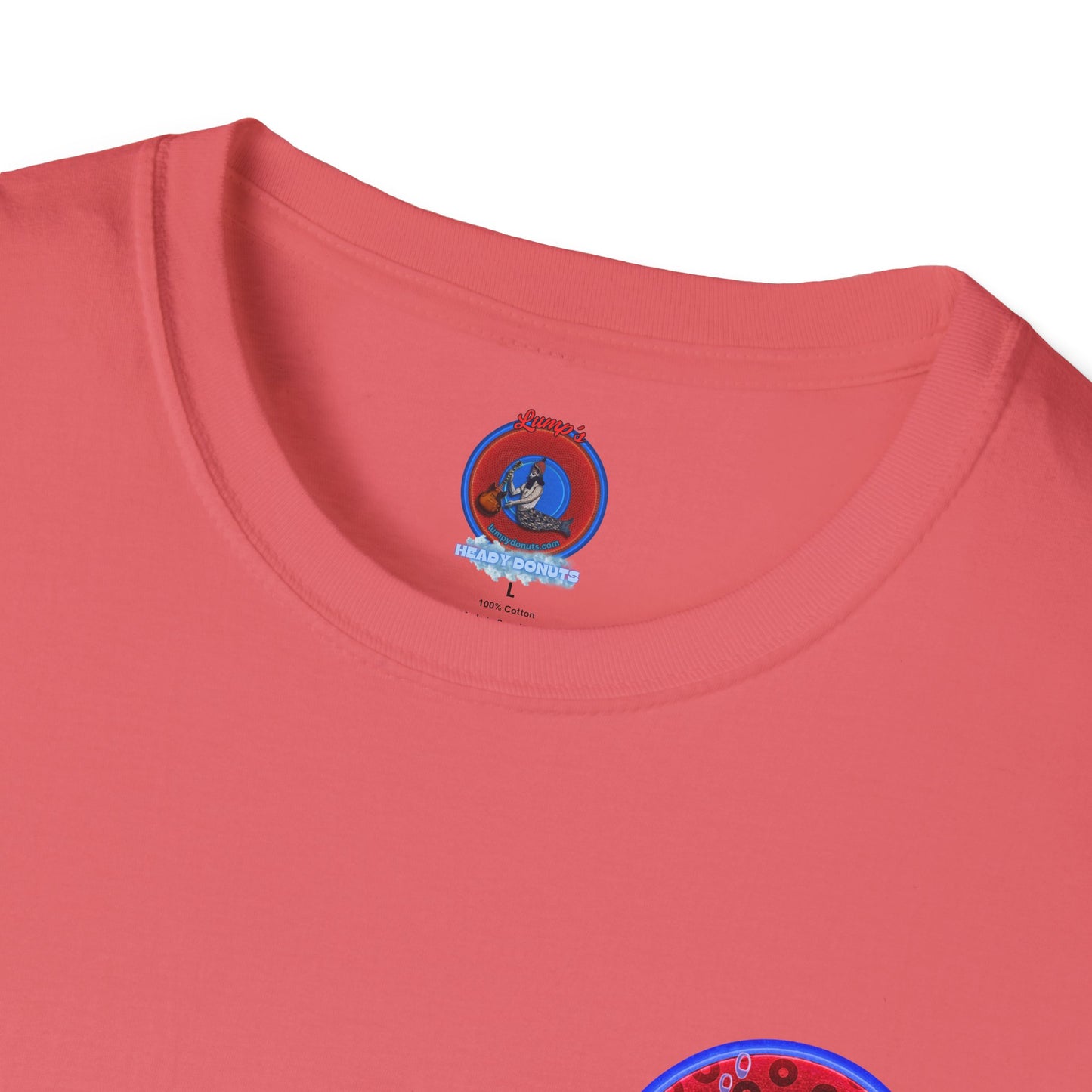 Classic Donut Tee - Unisex Soft-Style - "Cats: The Donut" - paradoxical red/blue widemouthed donut - variant 3