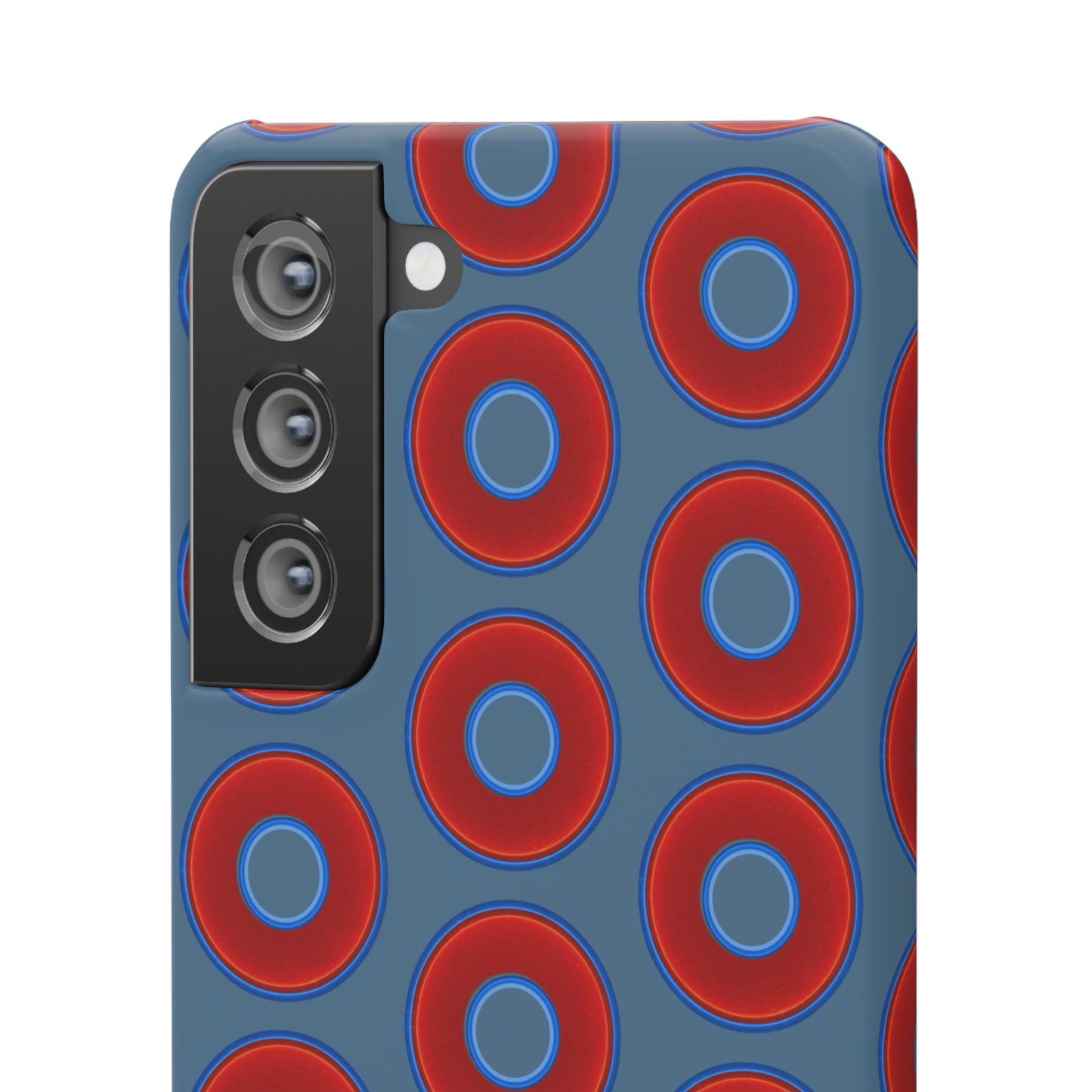 Lumpy Donut Snap Case - red vivid donut print w/steel blue background
