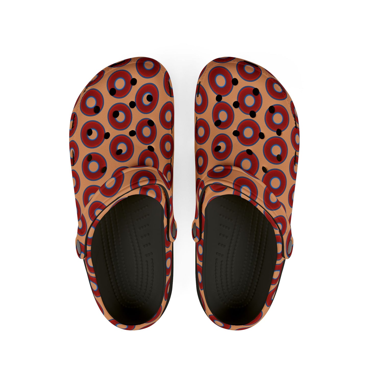 Spatchcocks - donut slip-on shoes - vivid red donuts w/peach background [unisex]