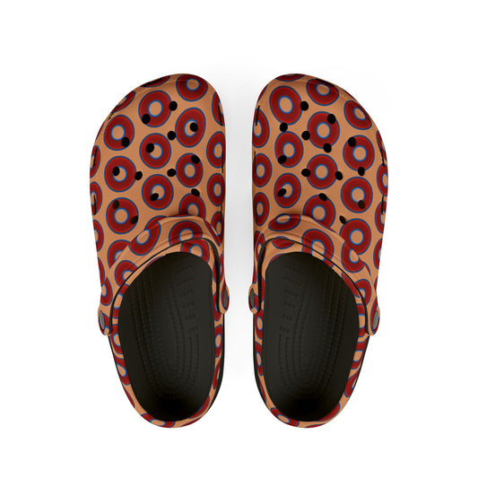 Spatchcocks - donut slip-on shoes - vivid red donuts w/peach background [unisex]