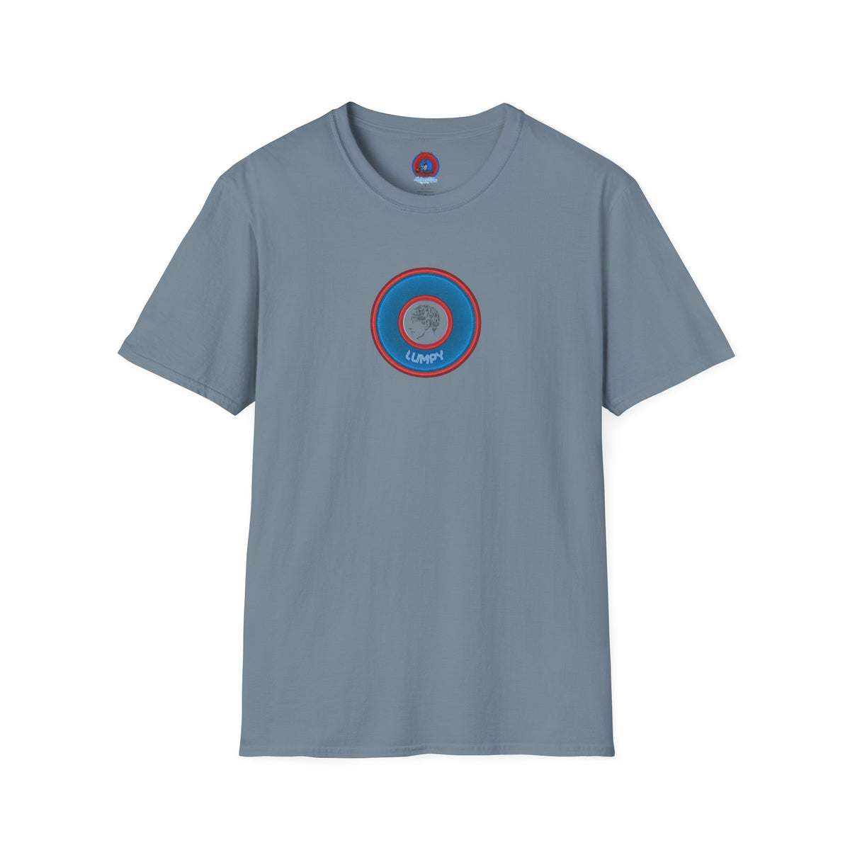 Classic Donut Tee - Unisex Soft-Style - "The Lumpy Donut" - variant 2 - blue/red donut