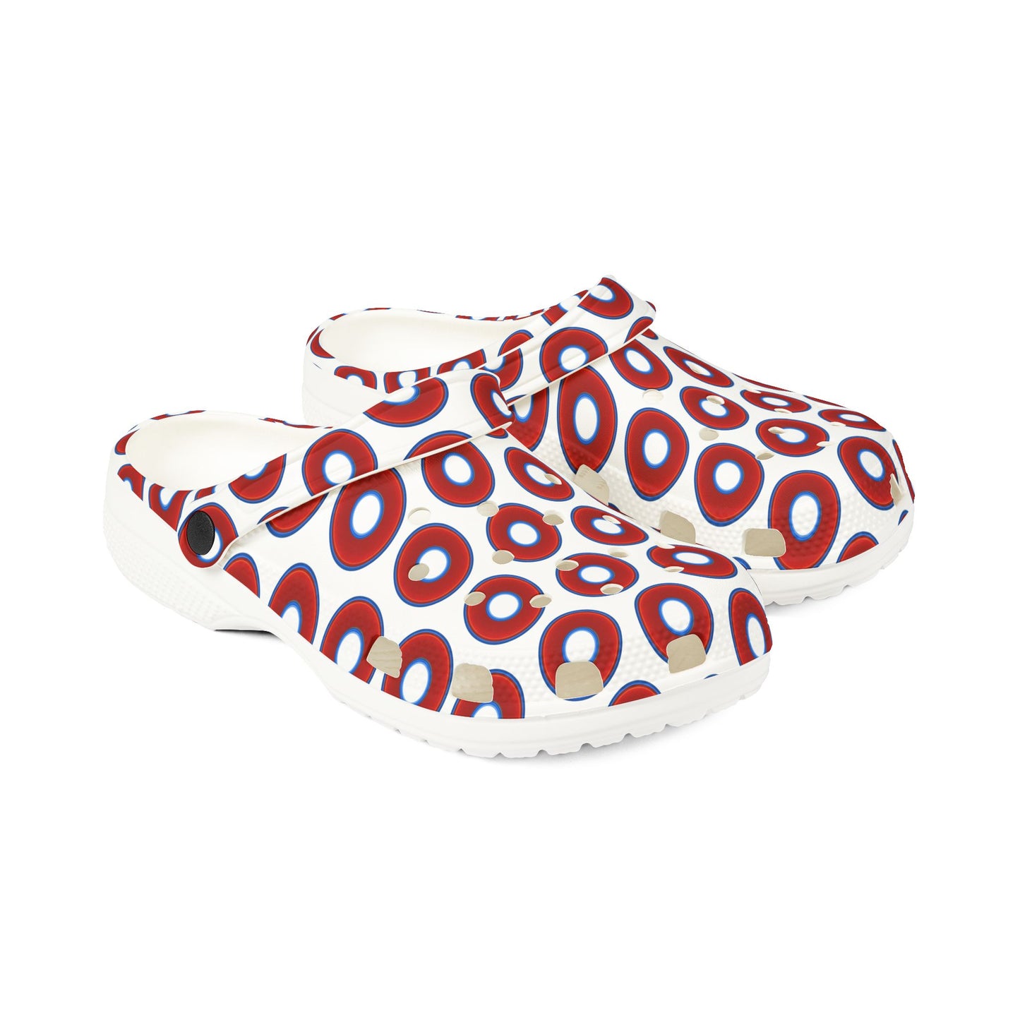 Spatchcocks - donut slip-on shoes - vivid red donuts w/white background [unisex]
