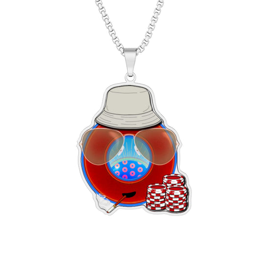 Lump's Heady Donut Necklace - 1" x 1" Stainless Steel Pendant - "Gonzo Donut" - vivid red/blue donut