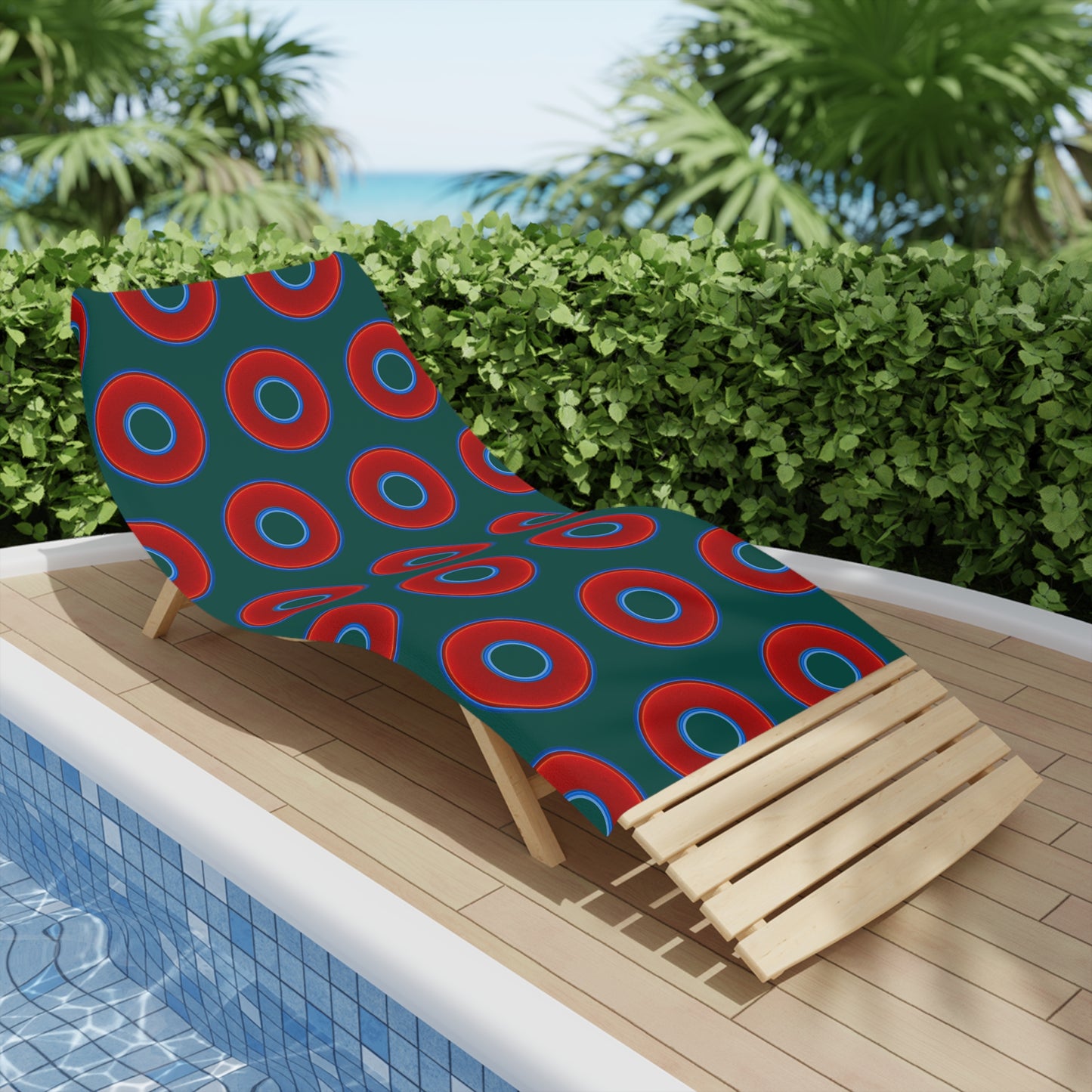 Lumpy Donut Towels - vivid red donuts w/dark Fenway green background