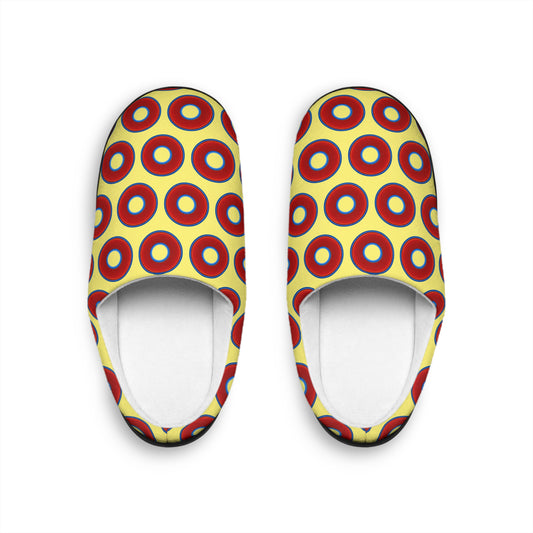 Women's Lumpy Slippers - red vivid donut print w/yellow background
