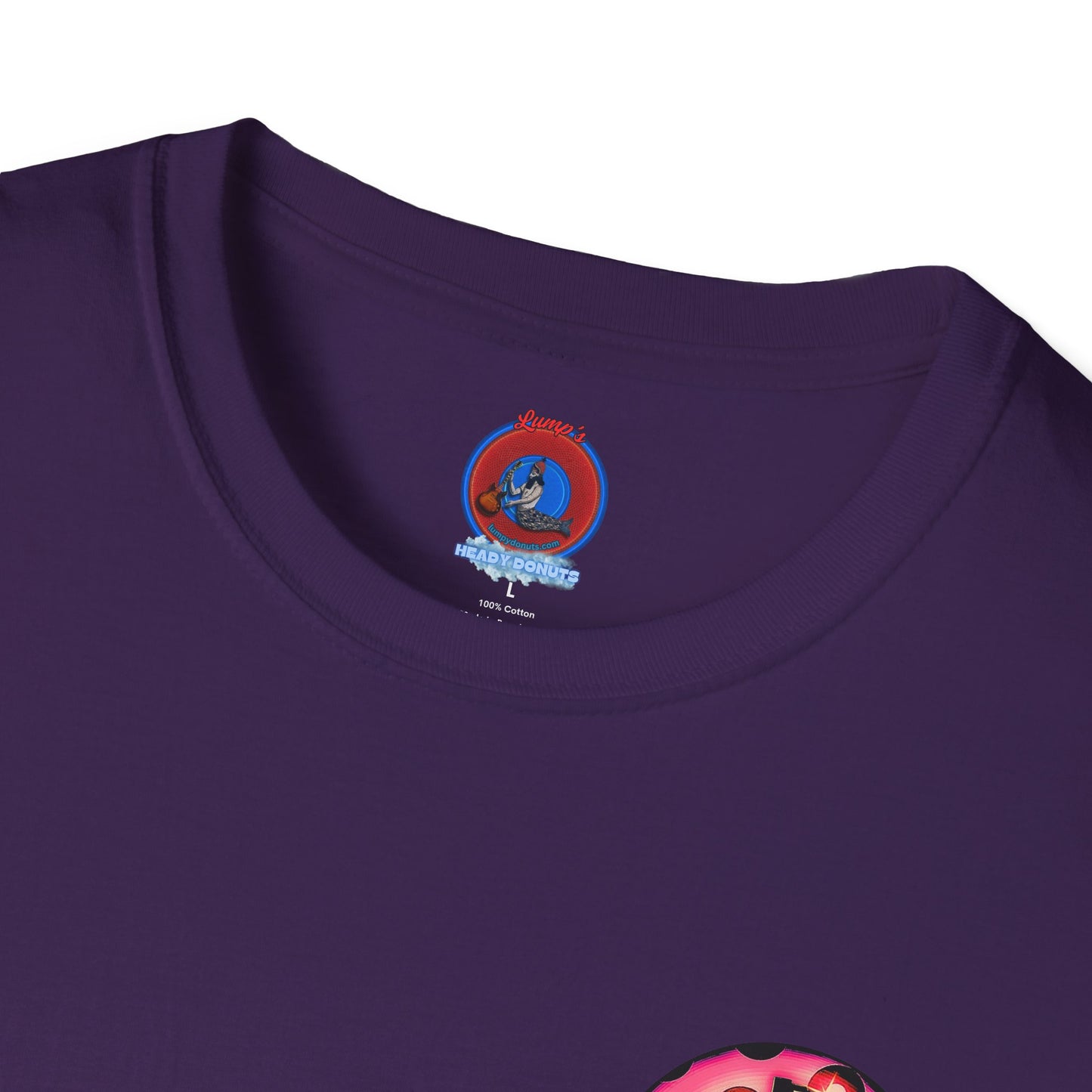 Classic Donut Tee - Unisex Soft-Style - "Would You Be My Donut?" - paradoxical faded magenta/red donut - variant 1