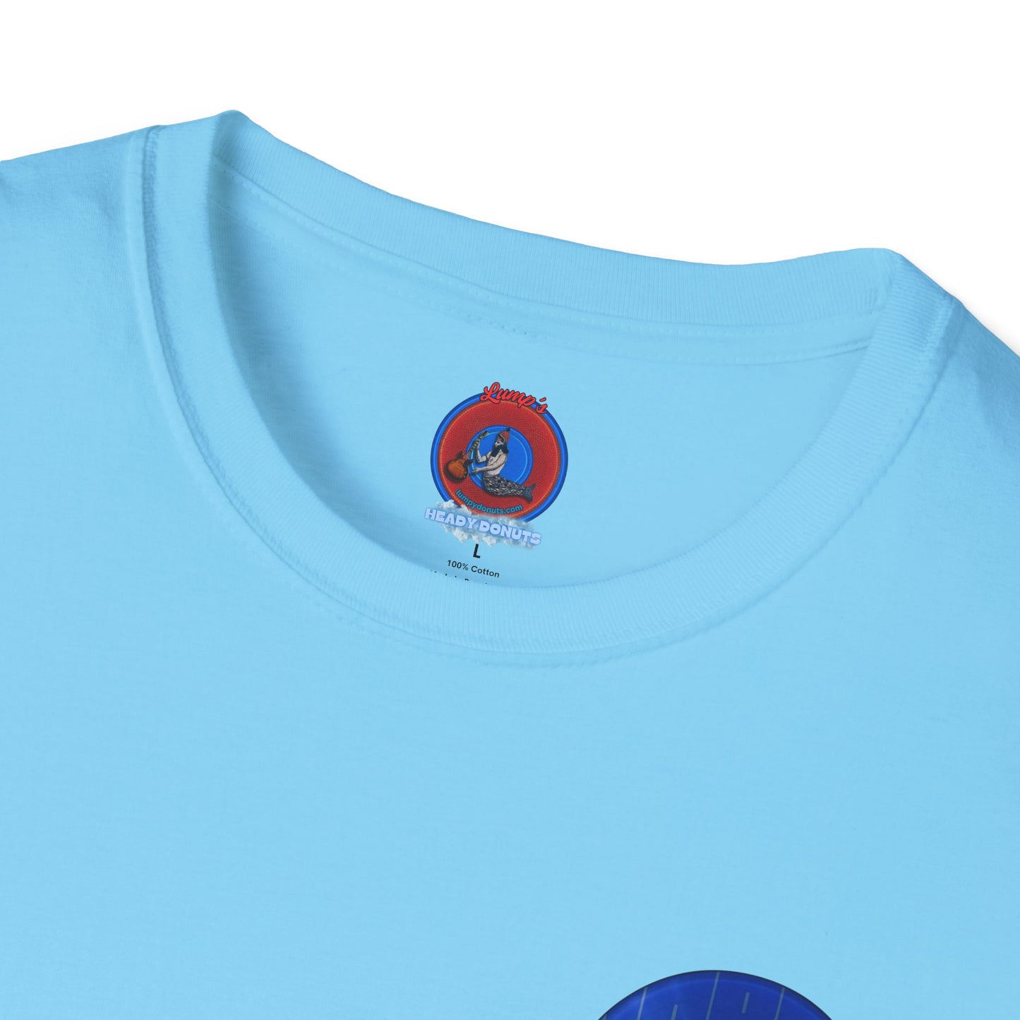 Classic Donut Tee - Unisex Soft-Style - "Harry's Hoodlum Donut" - series 1.0  - variant 3 - lights off/blue donut(s)