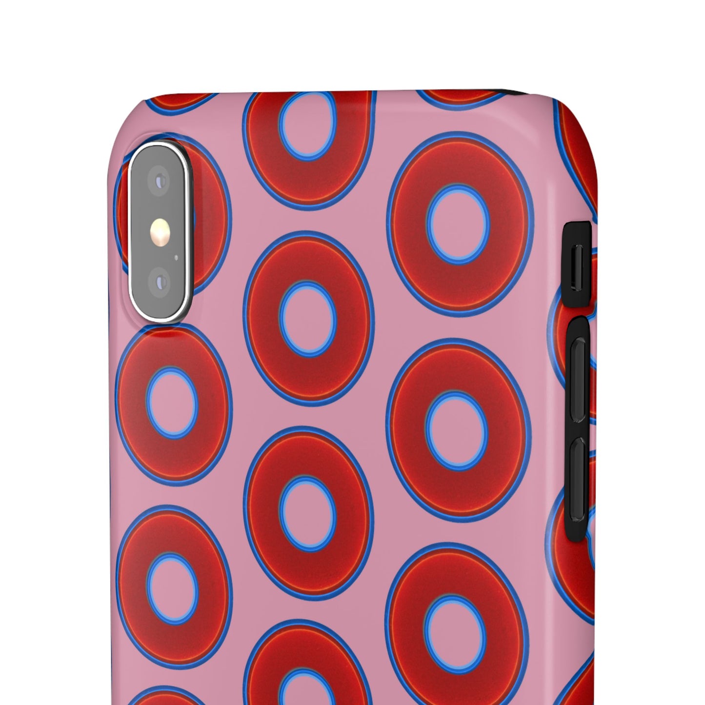 Lumpy Donut Snap Case - red vivid donut print w/pale magenta background