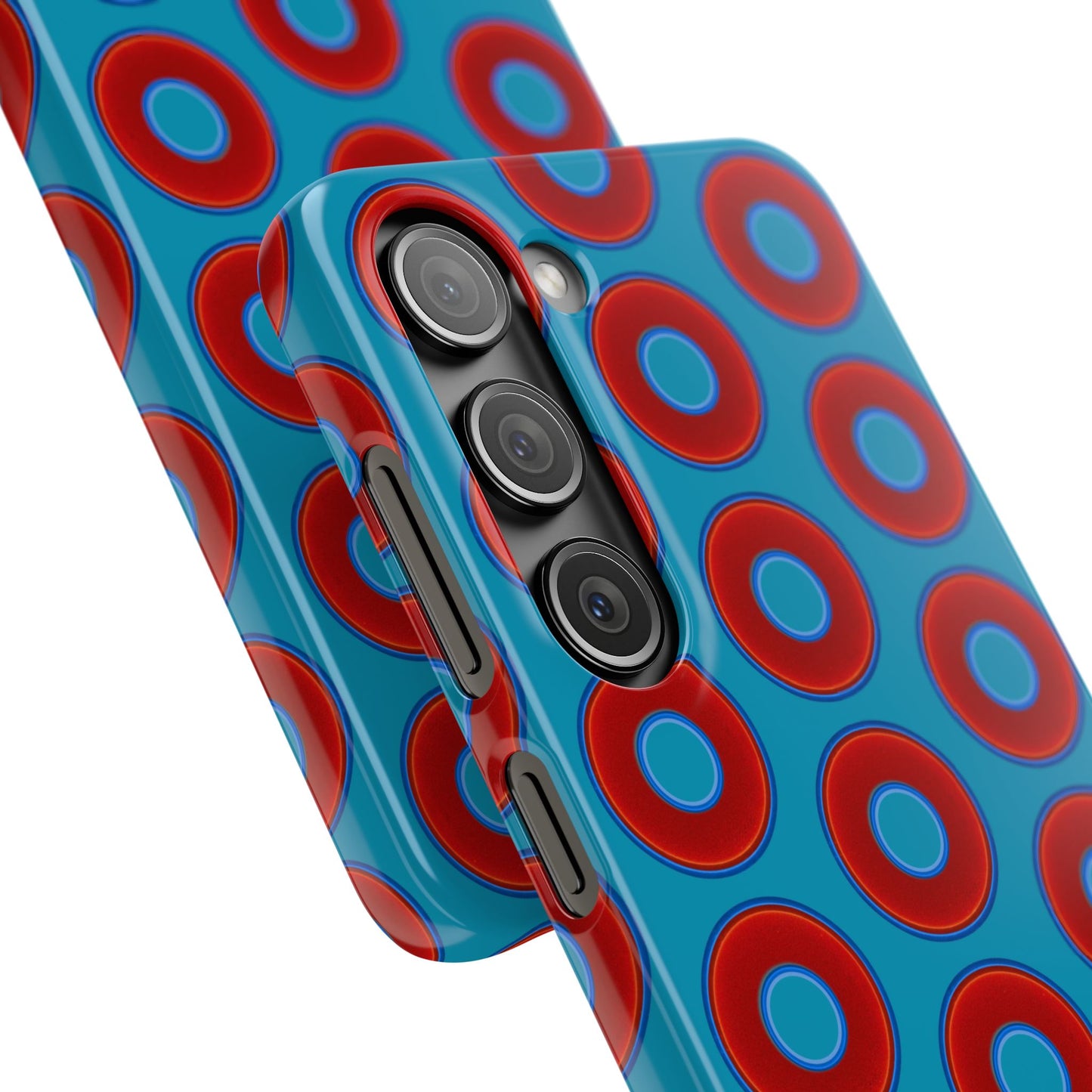 Lumpy Donut Snap Case - red vivid donut print w/aquamarine blue background