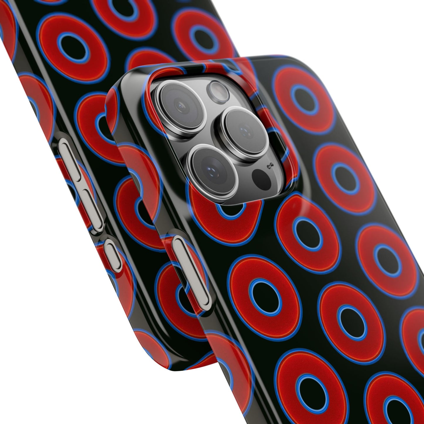 Lumpy Donut Snap Case - red vivid donut print w/midnight moss green background