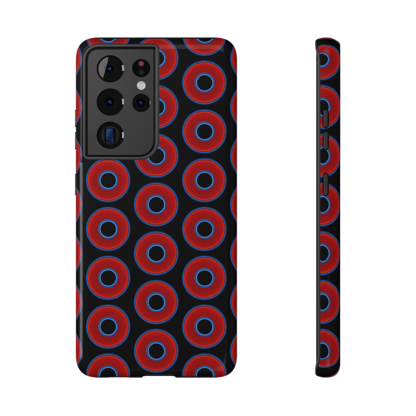Impact-Resistant Lumpy Donut Case - red vivid donut print w/black background