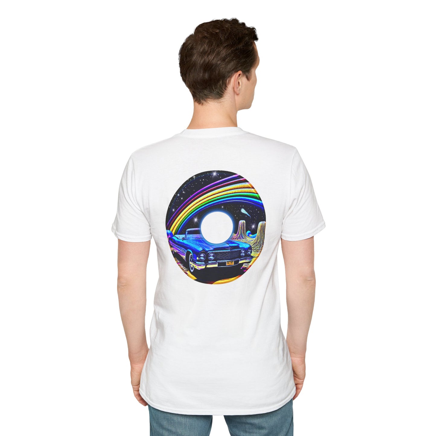 Classic Donut Tee - Unisex Soft-Style - "Halley's Caddy" - series 1.0  - variant 1 - black/picture donut - w/hole