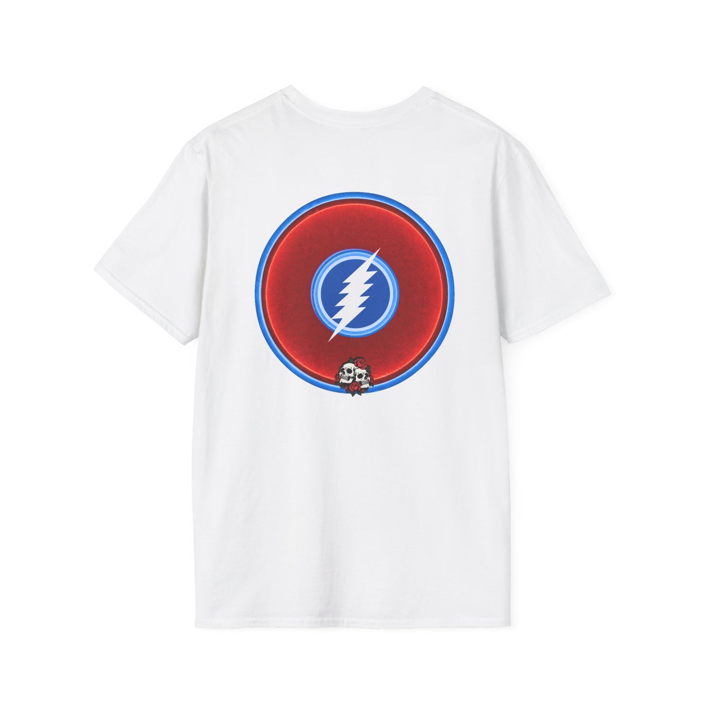 Classic Donut Tee - Unisex Soft-Style - The Grateful Donut" - vivid red/blue donut