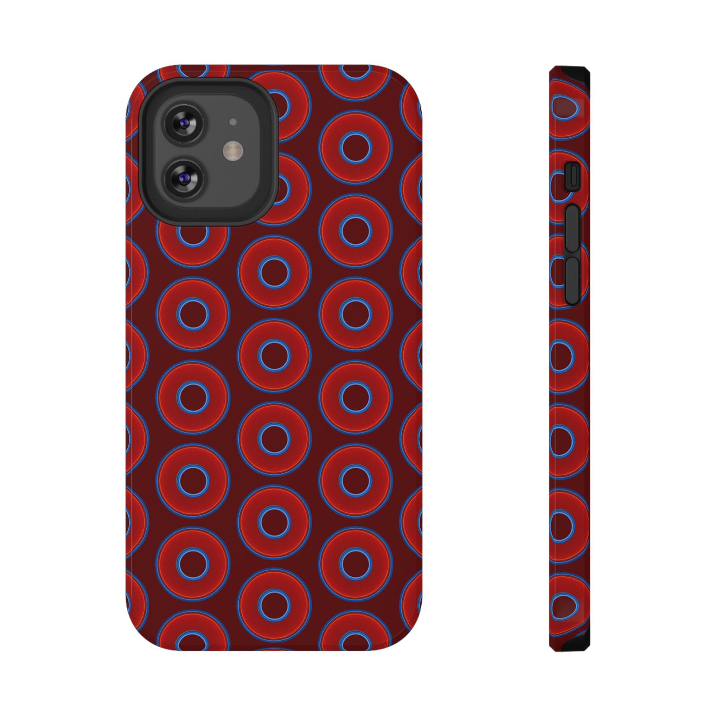 Impact-Resistant Lumpy Donut Case - red vivid donut print w/dark red background