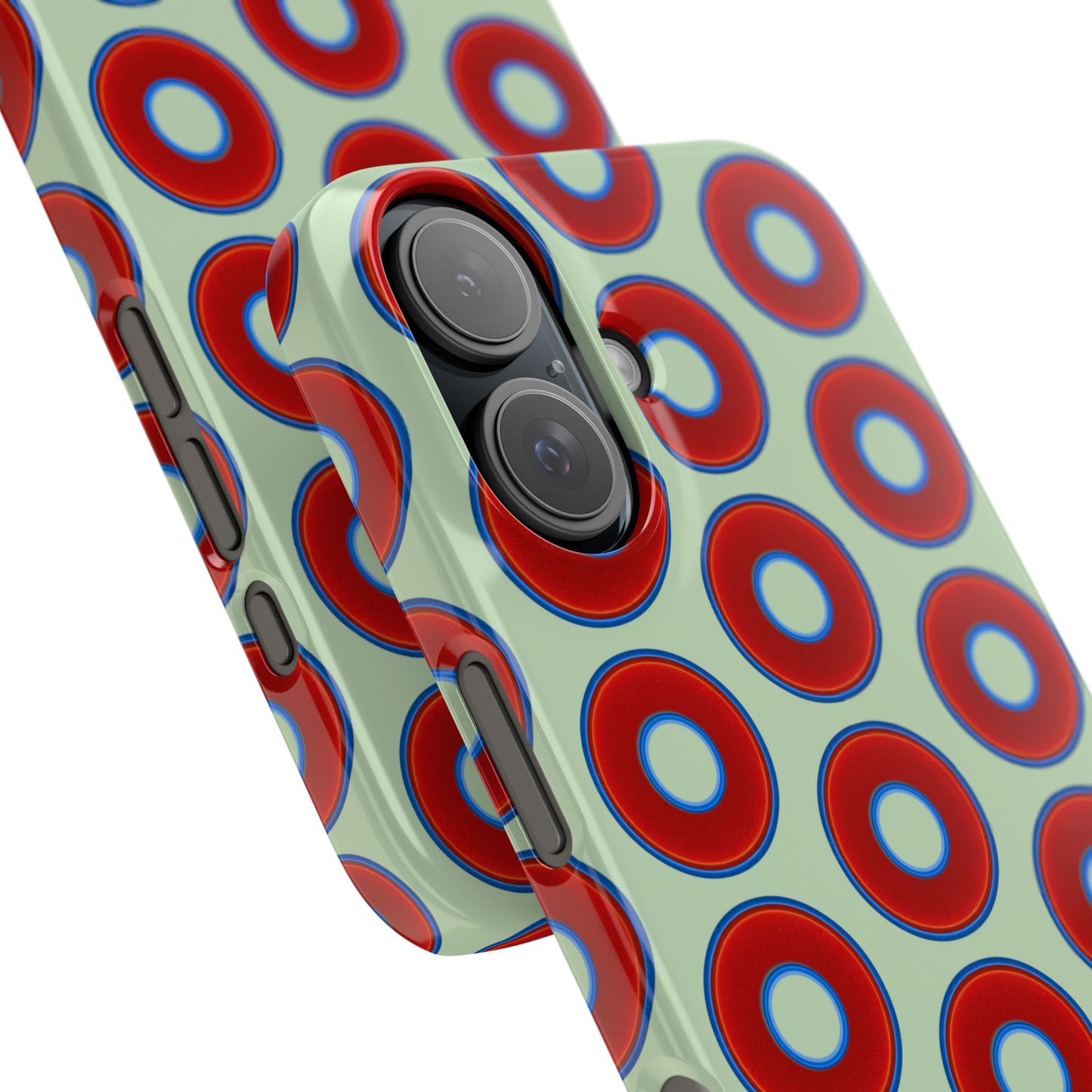 Lumpy Donut Snap Case - red vivid donut print w/seafoam green background
