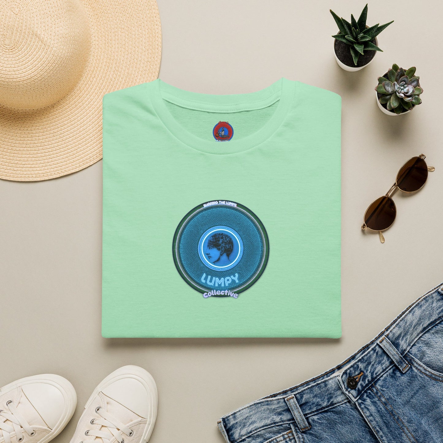Classic Donut Tee - Unisex Soft-Style - "Lumpy Collective Donut" - aquamarine blue/green lumpy donut - variant 3
