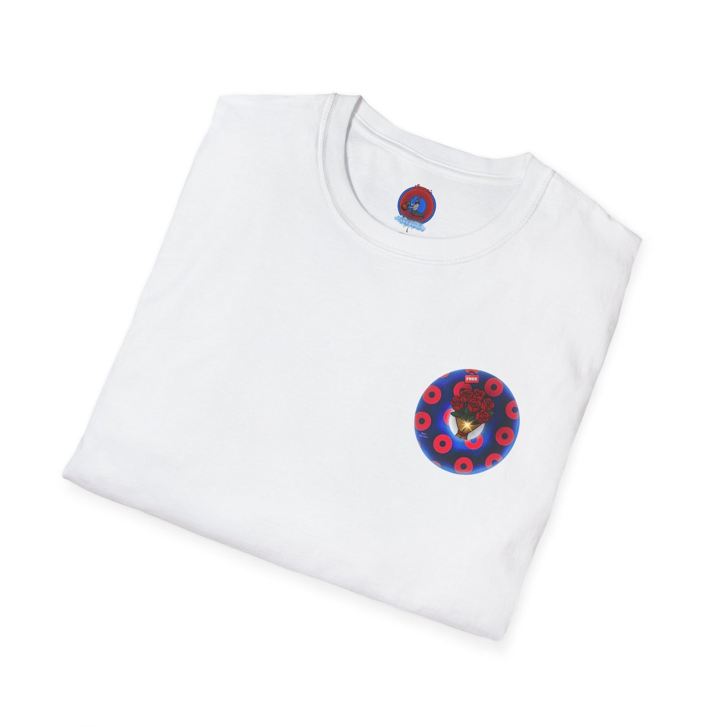 Classic Donut Tee - Unisex Soft-Style - "Donuts of Phreedom" - red/blue paradoxical blimpy donut