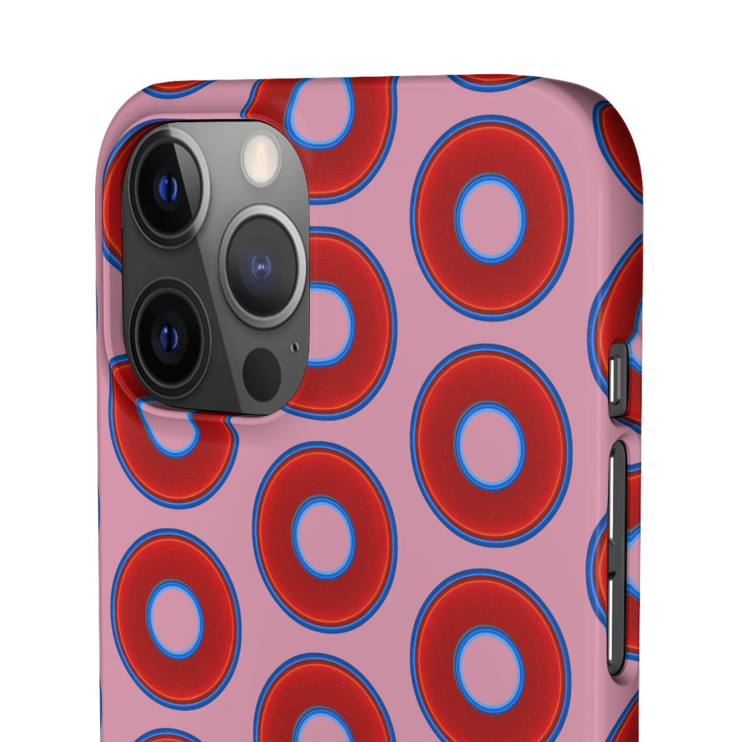 Lumpy Donut Snap Case - red vivid donut print w/pale magenta background