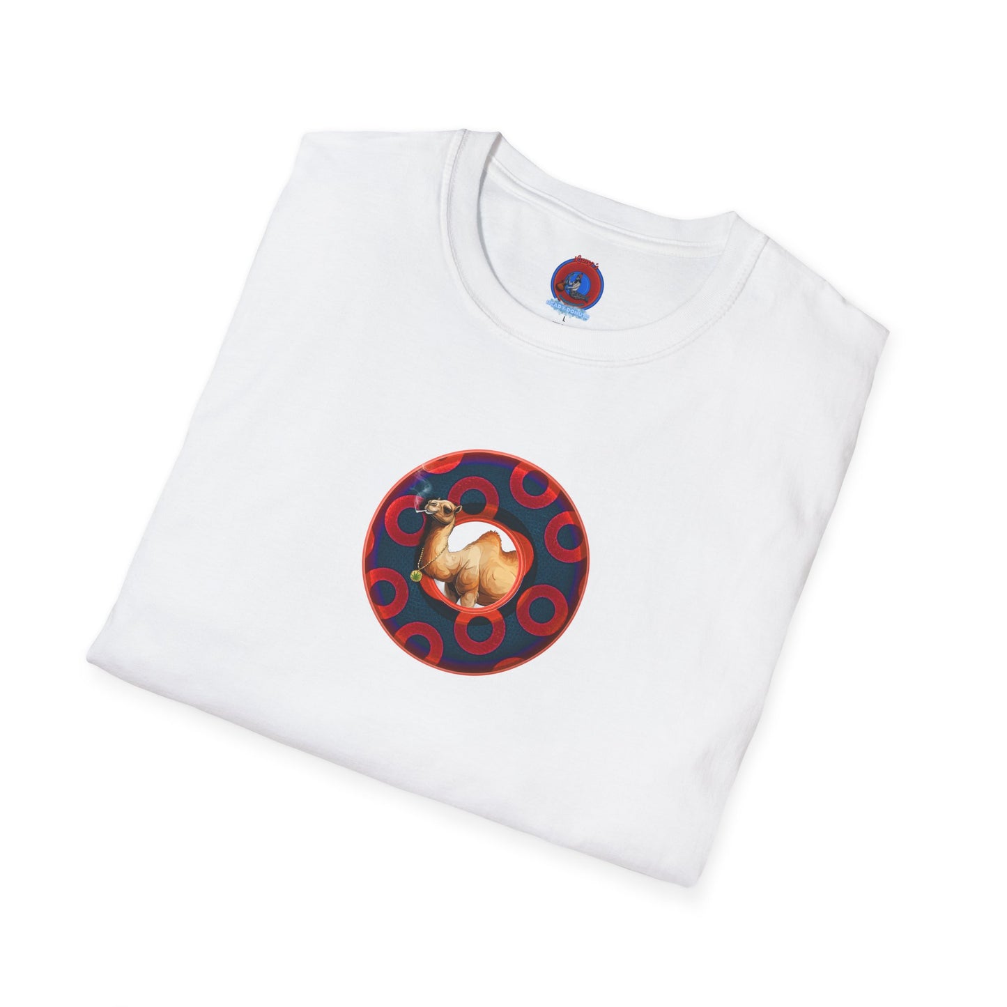 Classic Donut Tee - Unisex Soft-Style - "Joe Camel's Super Cool Donut" - rustic paradox donut - dark navy/red donuts