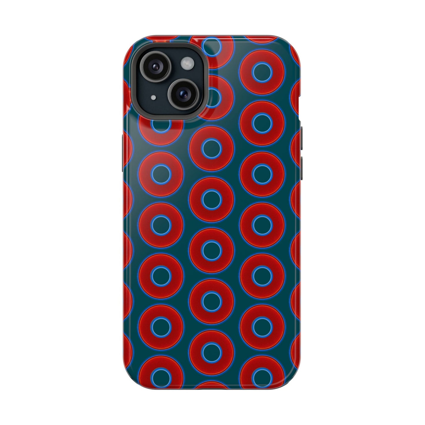 Magnetic Tough Donut Case - red vivid donut print w/midnight green background