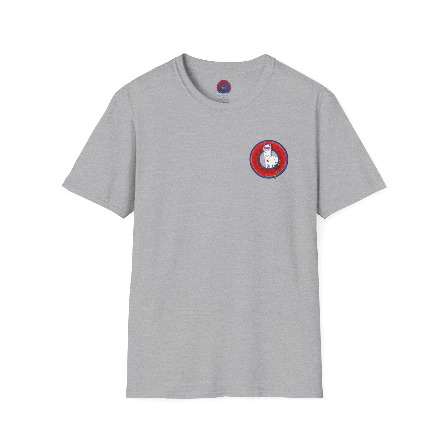 Classic Donut Tee - Unisex Soft-Style - "Medium Paced Llama Donut" - red/blue widemouthed paradox donut