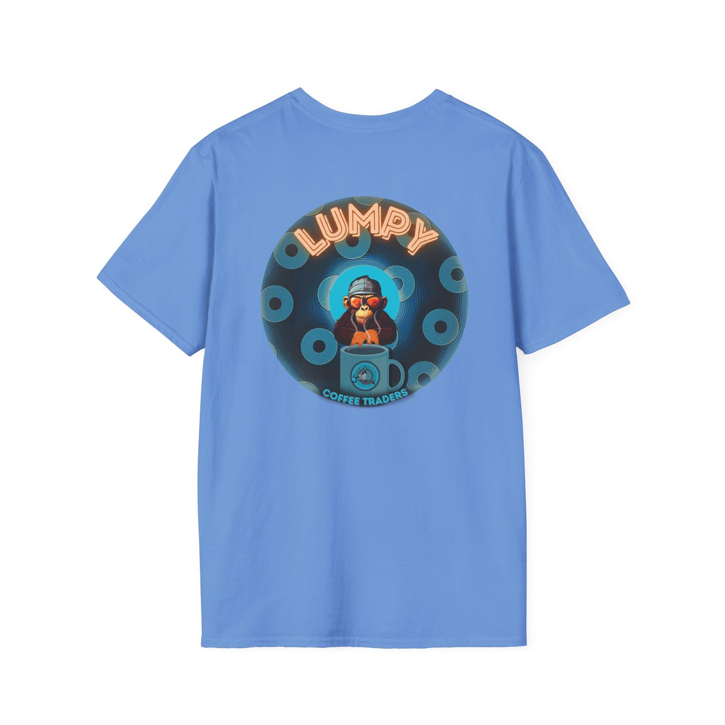 Coffee Traders Tee - Unisex Soft-Style - "Tasty Coffee" - paradoxical donut/cubed blue donut - variant 1 - It's Ice Cube's front/logo back