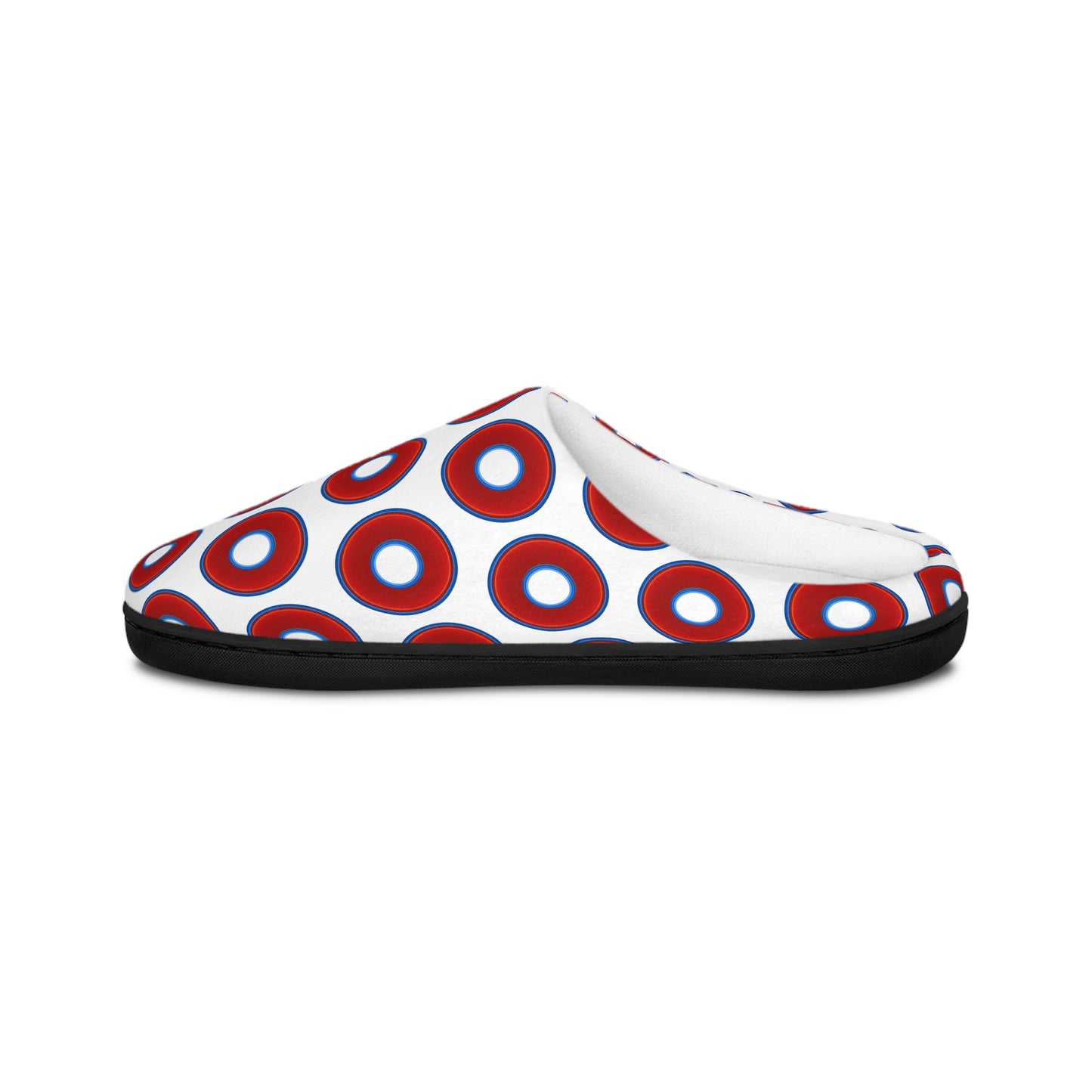 Men's Lumpy Slippers - red vivid donut print w/white background