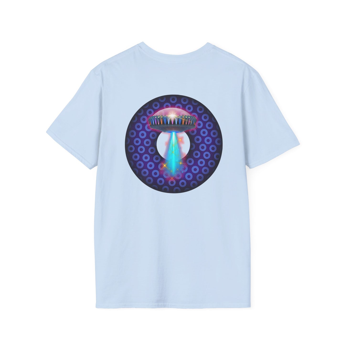 Classic Donut Tee - Unisex Soft-Style - "Donuts now Served on the Mothership" - series 1.0  - variant 5  - purple/violet paradoxical donut