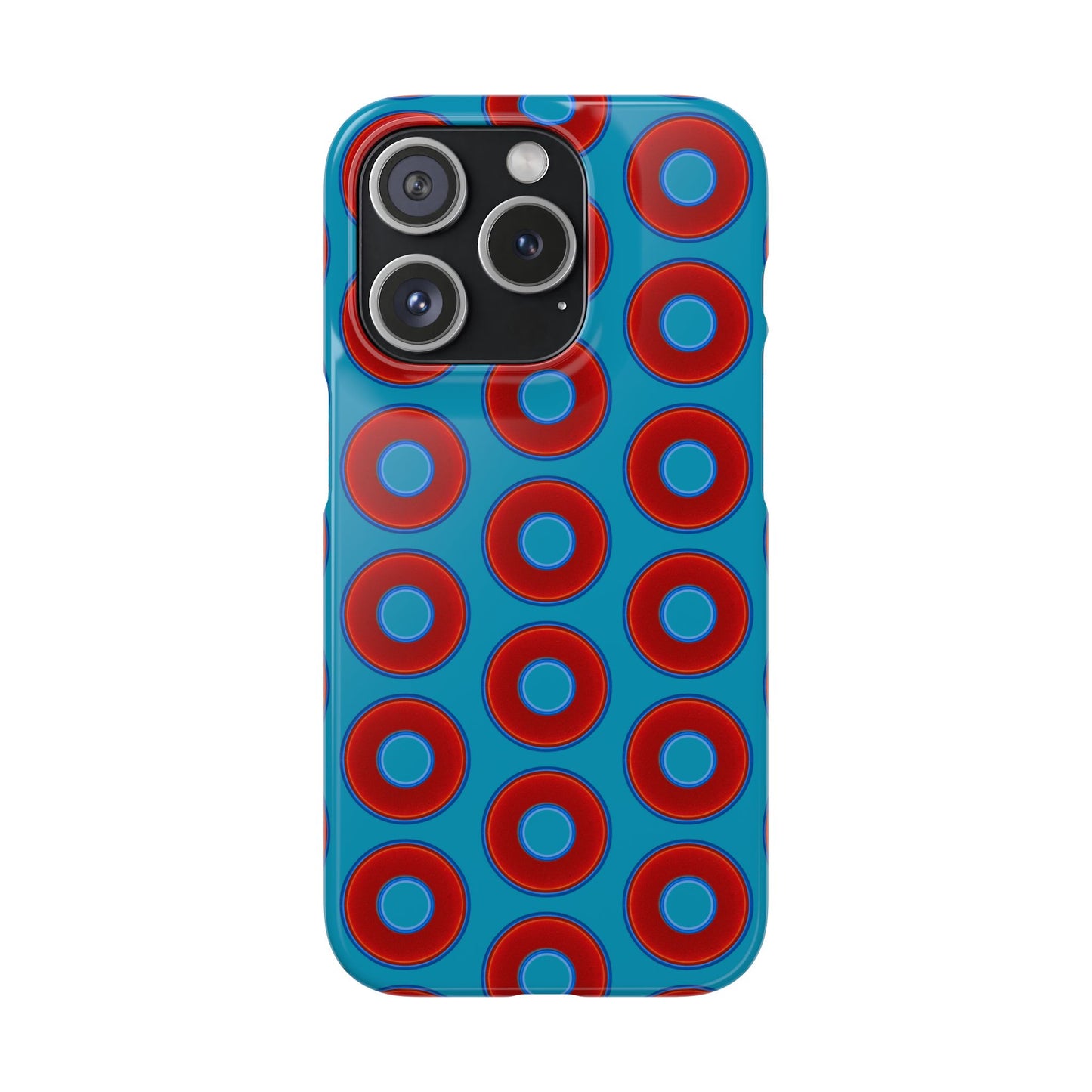 Lumpy Donut Snap Case - red vivid donut print w/aquamarine blue background