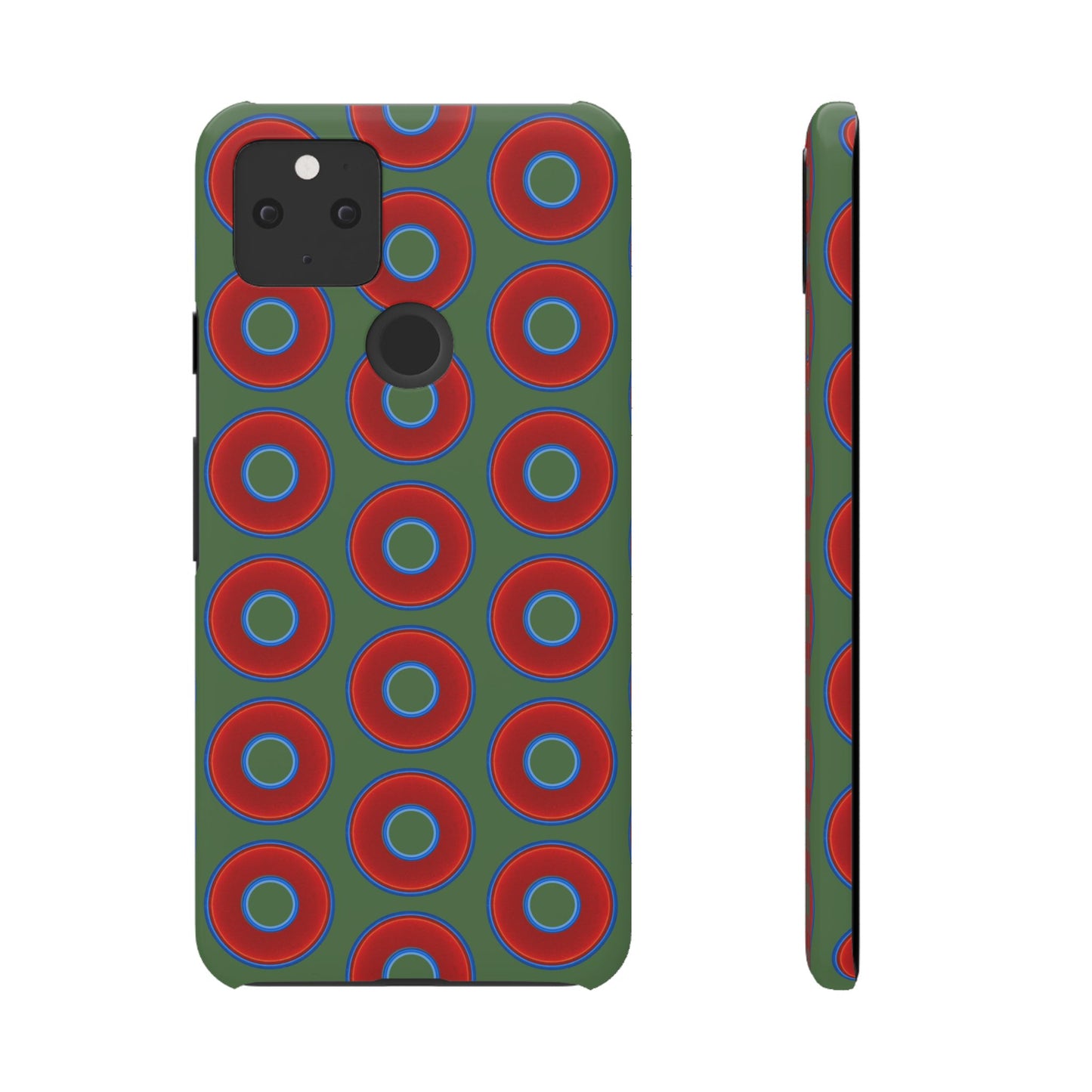 Lumpy Donut Snap Case - red vivid donut print w/dark green background