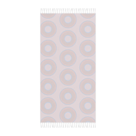 Oversized Lumpy Beach Towel - vivid red donuts w/pale magenta background