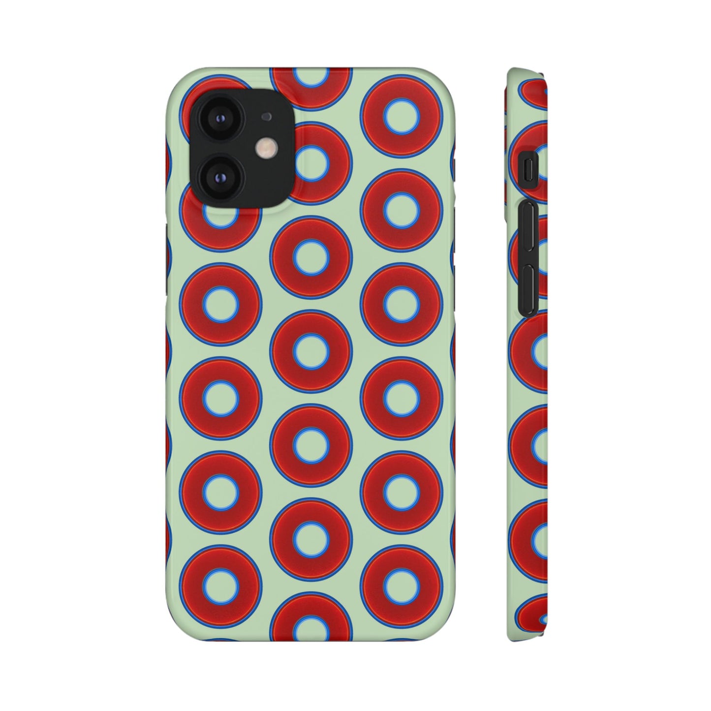 Lumpy Donut Snap Case - red vivid donut print w/seafoam green background