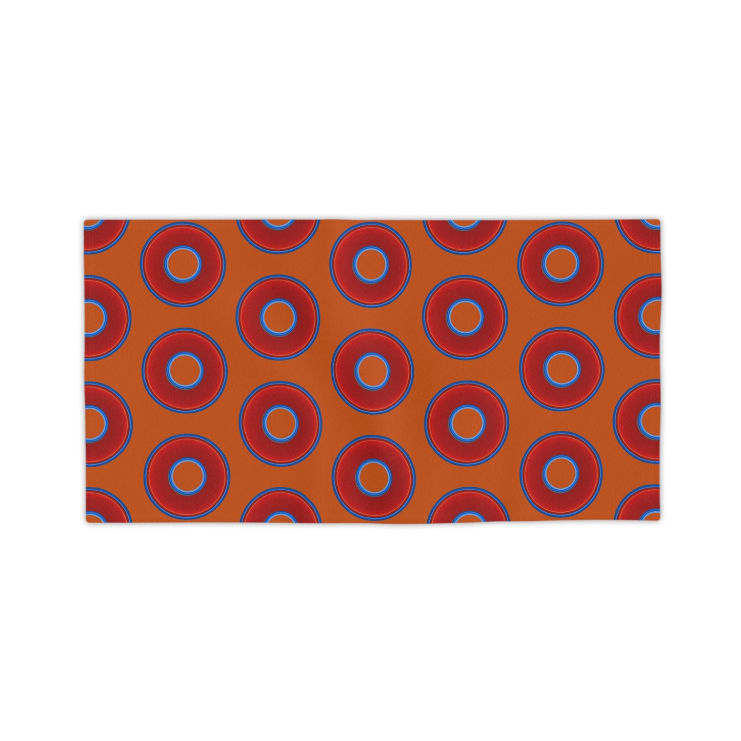 Lumpy Donut Towels - vivid red donuts w/dark orange background
