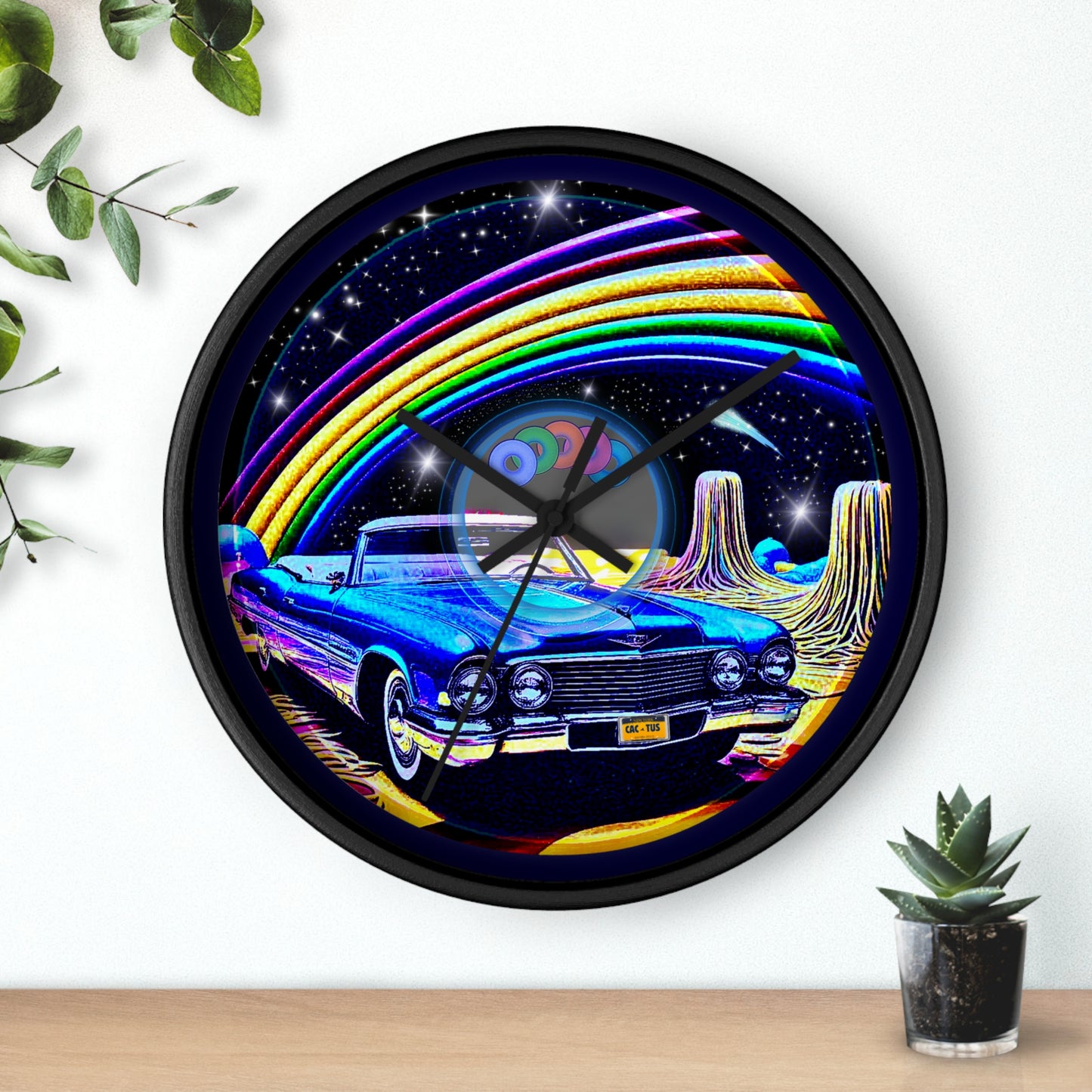 Lumpy Wall Clock - "Halley's Caddy Donut Clock" - variant 1 - space/pic donut dark w/black background