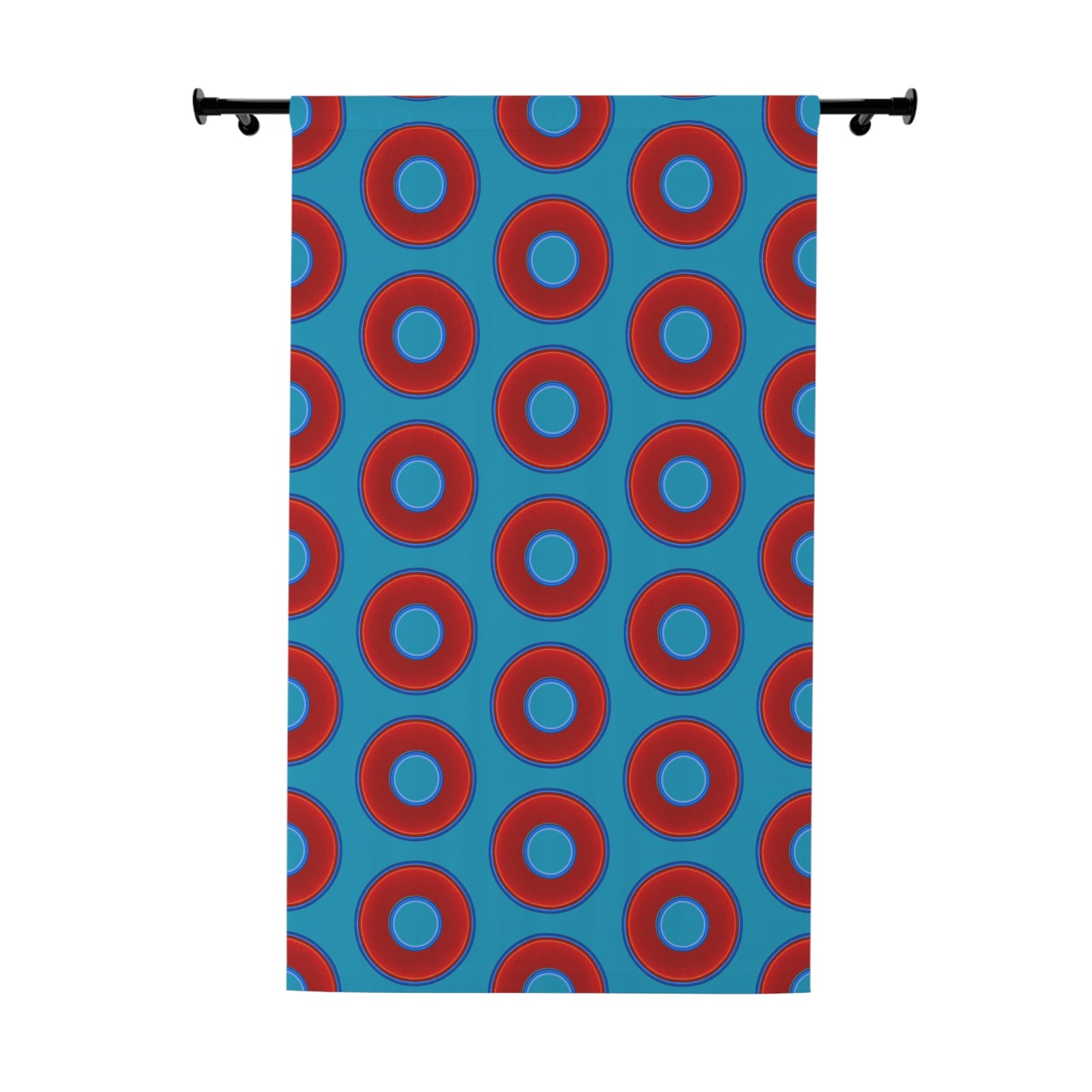 Lump's Heady Curtain w/Donuts - vivid red donut print - w/aquamarine blue background - [*1 Piece / 50" x 84"]