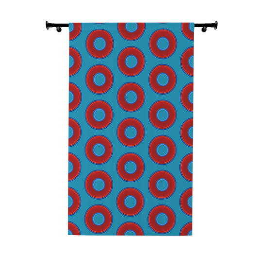 Lump's Heady Curtain w/Donuts - vivid red donut print - w/aquamarine blue background - [*1 Piece / 50" x 84"]