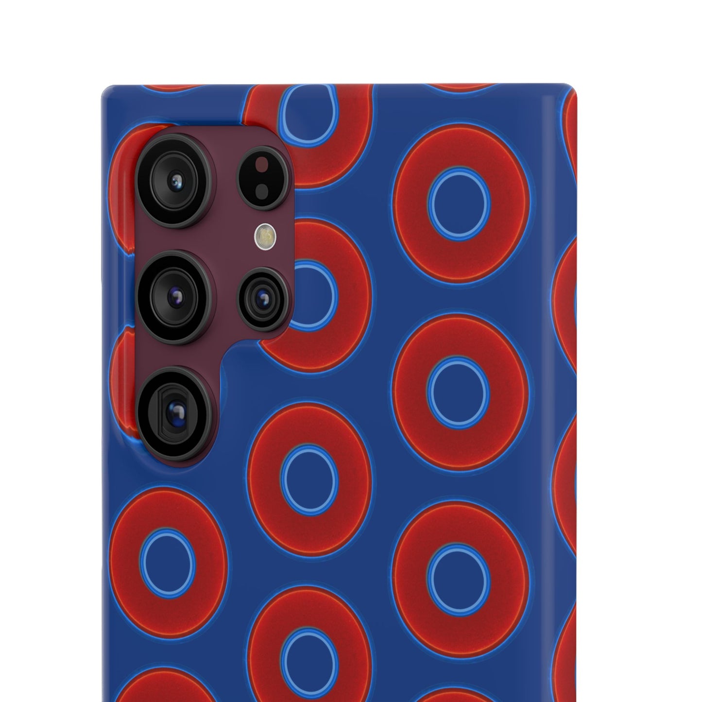 Lumpy Donut Snap Case - red vivid donut print w/dark blue background