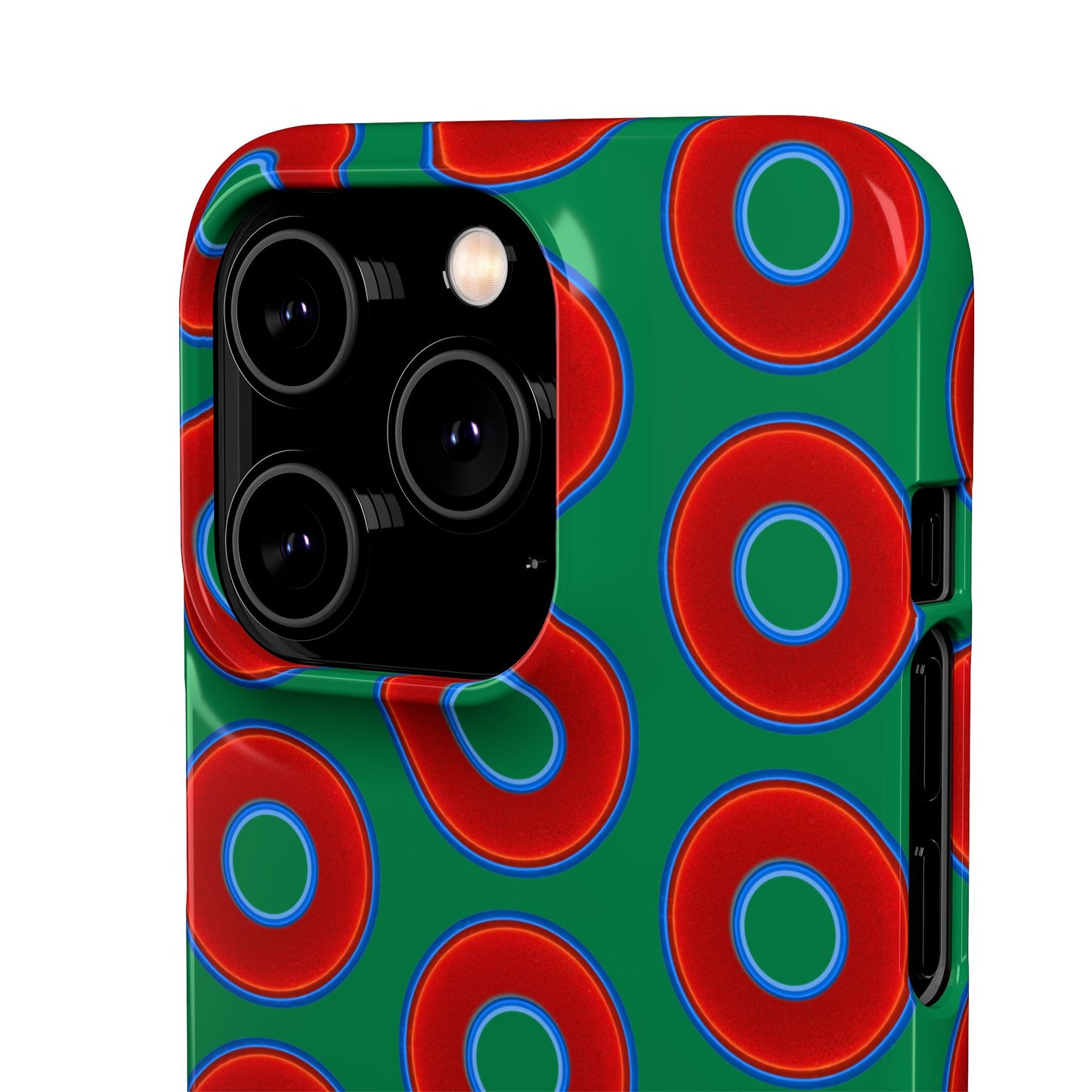 Lumpy Donut Snap Case - red vivid donut print w/green background