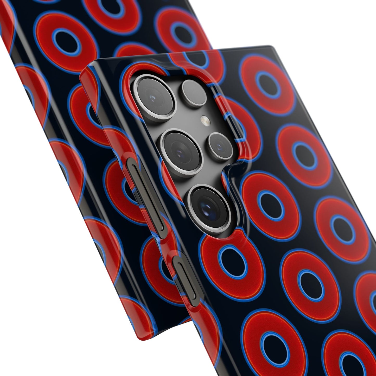 Lumpy Donut Snap Case - red vivid donut print w/blue charcoal background
