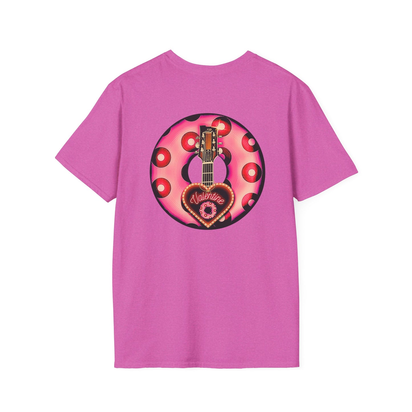 Classic Donut Tee - Unisex Soft-Style - "Would You Be My Donut?" - paradoxical faded magenta/red donut - variant 1